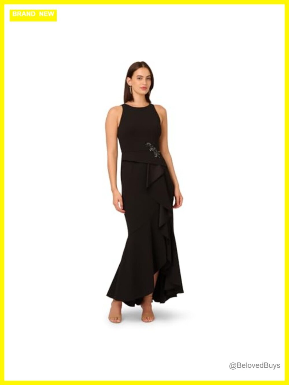 Beaded Crepe Halter Mermaid Gown Sleeveless Floor Length Evening Dress